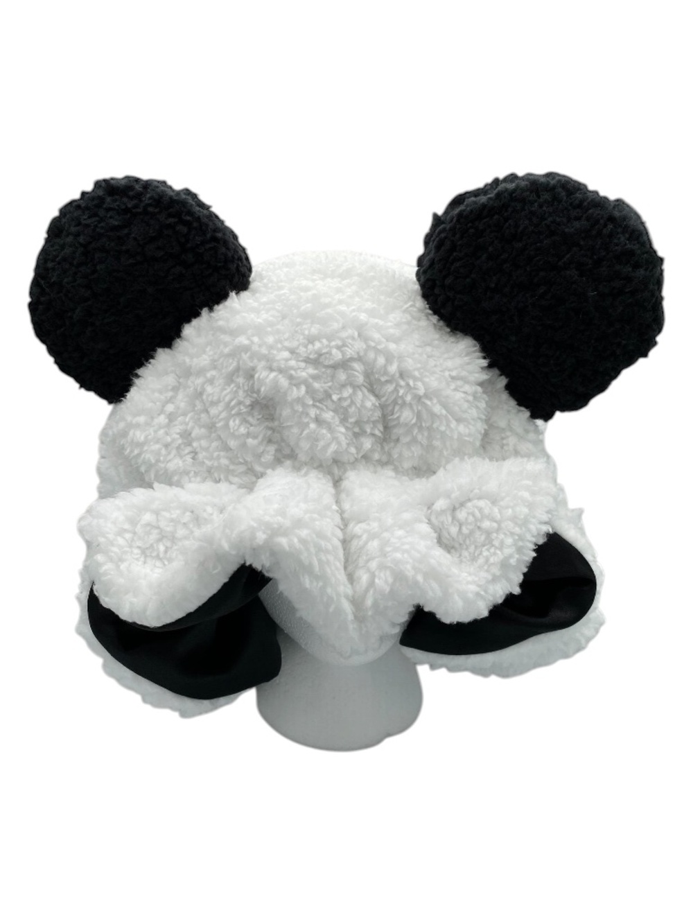 Adjustable Handmade Panda Bear Bonnet: Sherpa & Satin Sleeping Hair Bonnet
